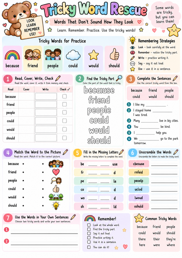Tricky Word Rescue | Free Sight Words & Spelling Worksheet for Kids
