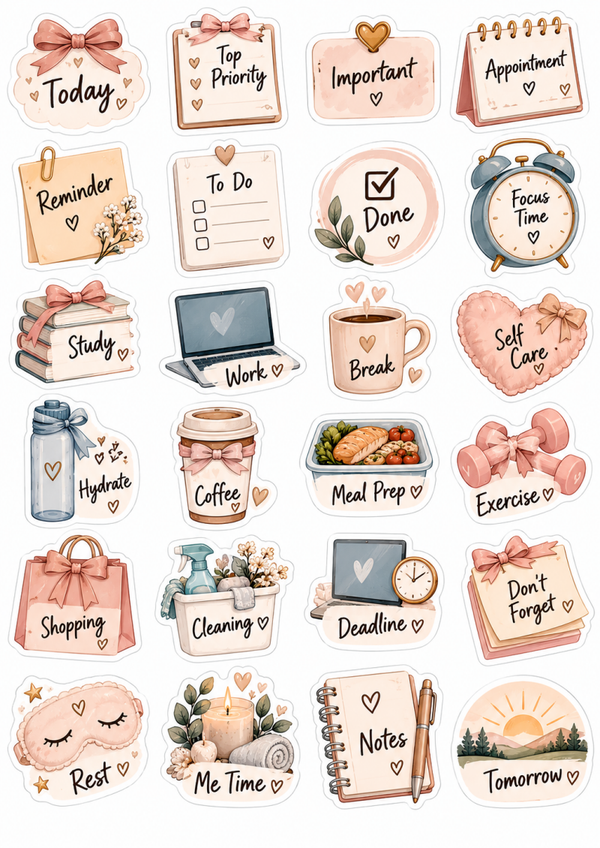 Daily Planner Stickers Printable | Cute Functional Stickers, Digital Planner & Journaling