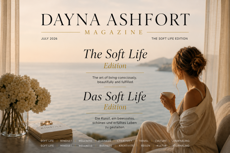Dayna Ashfort Magazine The Soft Life Edition – luxuriöses Lifestyle-Magazin über Soft Life, persönliches Wachstum, bewusstes Leben, Business, Kreativität und zeitlose Eleganz.