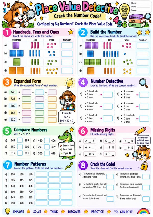 Free Place Value Worksheets for Kids | Hundreds Tens Ones & 2nd Grade Math Activities