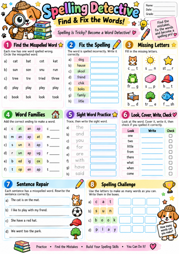 Free Spelling Worksheets for Kids | Sight Words, 1st & 2nd Grade Spelling Practice