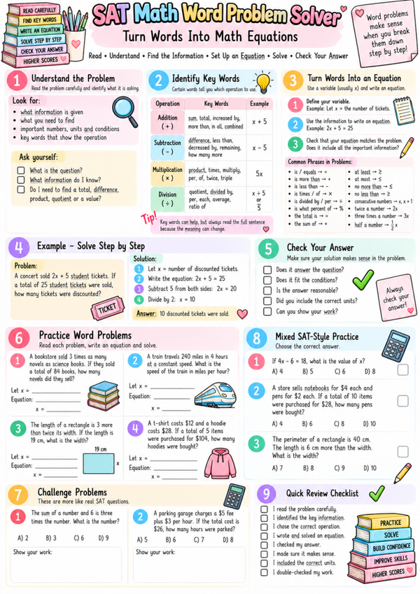 SAT Math Word Problem Solver | Free Digital SAT Math & Algebra Practice Worksheet