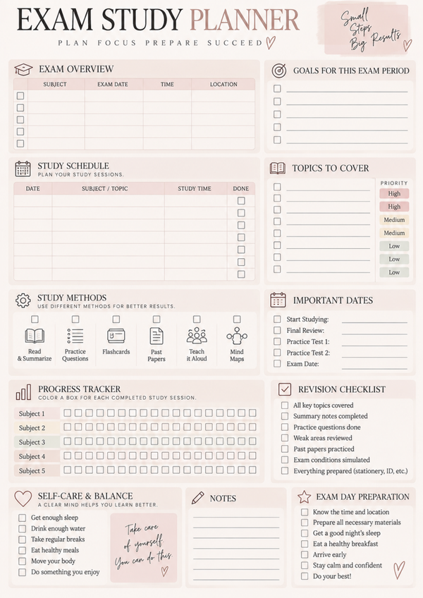 Exam Study Planner – Free Exam Preparation & Revision Printable
