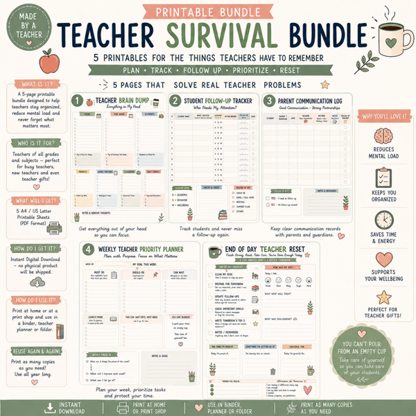 Teacher Survival Bundle Printable | Teacher Planner, Student Tracker & Classroom Organization