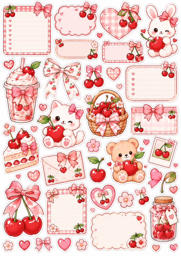 Free Cherry Sticker Sheet | Cute Coquette Planner Stickers & Labels