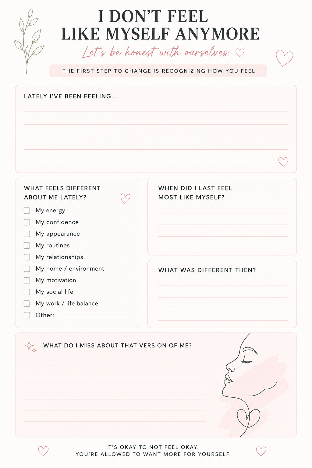 Glow Up Reset Printable | Self Care & Personal Growth Worksheet for Becoming Yourself Again