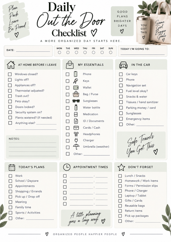 Daily Checklist Printable | Busy Mom Morning Routine & Out the Door Checklist