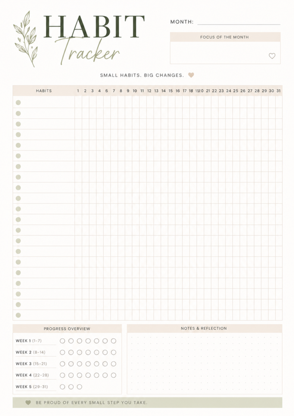 Free Monthly Habit Tracker Printable – 31 Day Habit & Goal Tracker