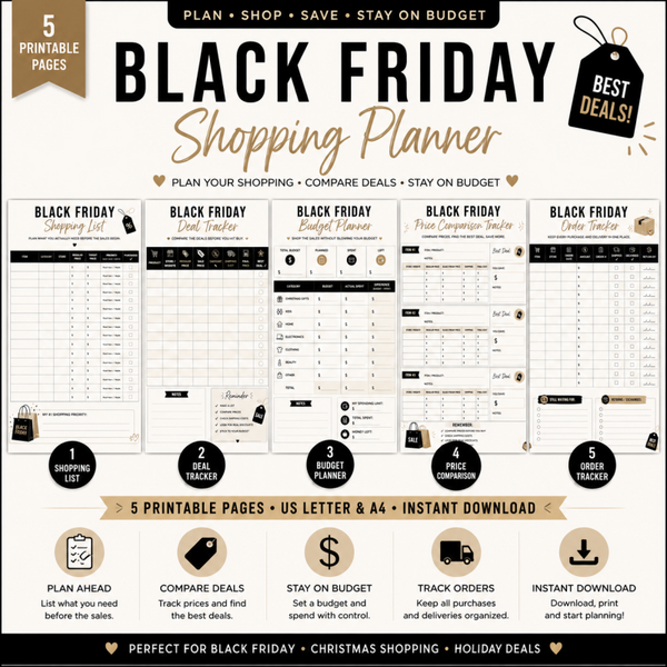 Black Friday Shopping Planner Printable | Deal Tracker, Budget & Christmas Shopping Organizer