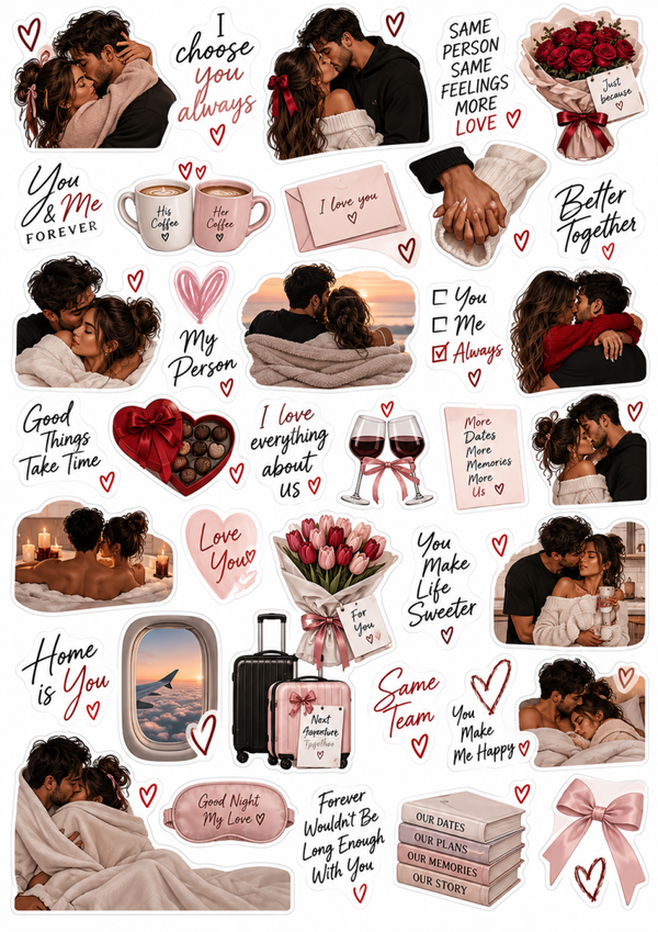 Love Couple Sticker Sheet Printable | Romantic Relationship & Date Night Stickers