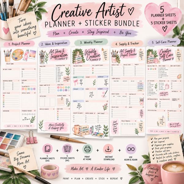 Creative Artist Planner & Sticker Bundle | Art Project Planner, Inspiration Journal & Creative Printable