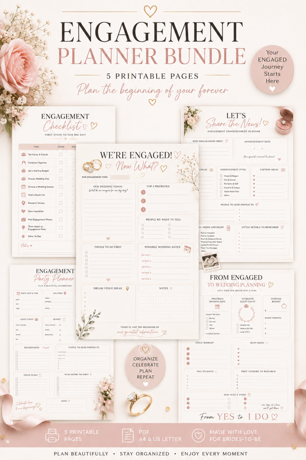 Engagement Planner Bundle | Printable Newly Engaged Wedding Planning Sheets