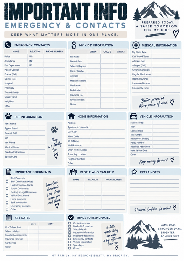 Family Emergency Binder Printable | Important Information & Emergency Contacts Sheet