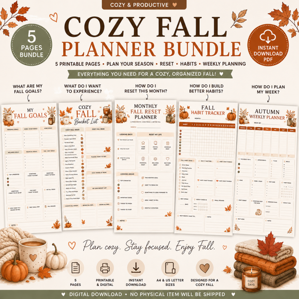 Cozy Fall Planner Bundle | Autumn Self Care, Routine & Organization PrintablesRoutine & Life Reset Printables