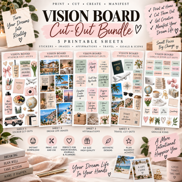 Vision Board Cut Outs Printable Bundle | Vision Board Pictures, Affirmations, Goals & Dream Life Stickers