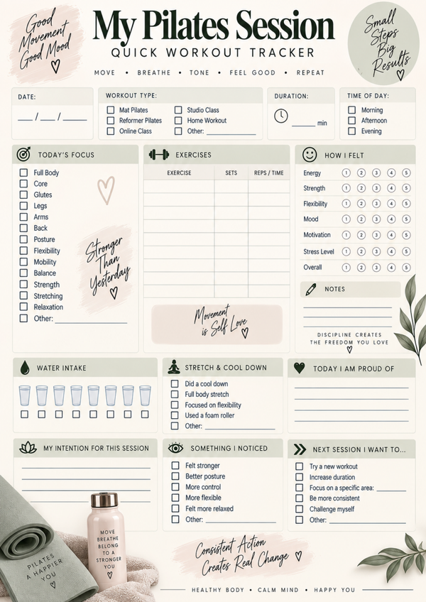 Pilates Workout Tracker Printable | Pilates Planner & Fitness Journal