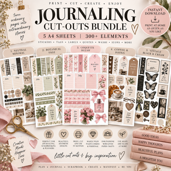 Journaling Cut Outs Bundle Printable | 300+ Journal Stickers, Scrapbook Ephemera & Planner Cutouts