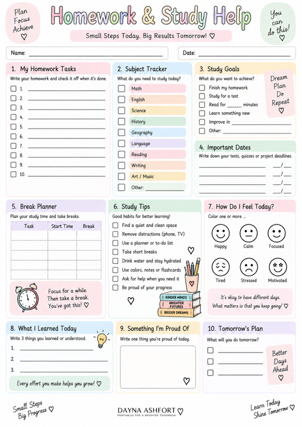 Free Homework Planner for Students – Printable Study Help & Homework Organizer