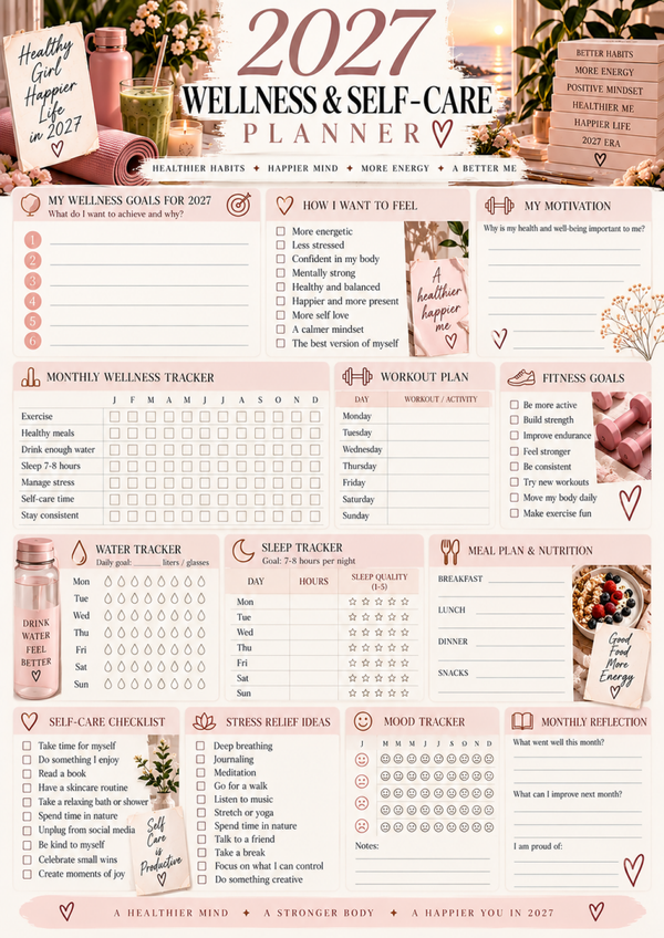 Free 2027 Wellness & Self Care Planner Printable | Fitness & Healthy Habits
