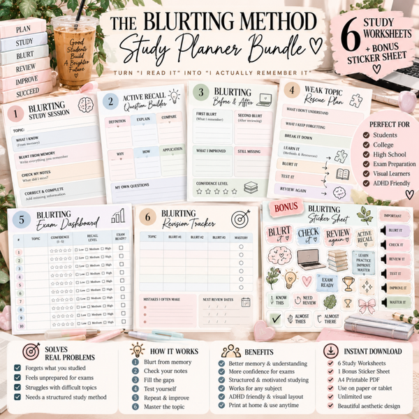 Blurting Method Study Planner Bundle | Active Recall & Exam Revision Worksheets