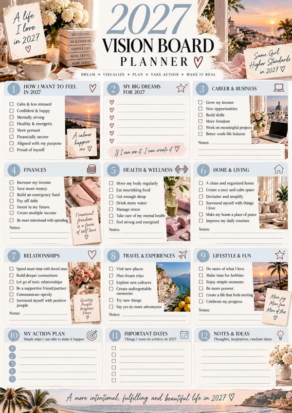 Free 2027 Vision Board Planner Printable | Goals & Dream Life Worksheet