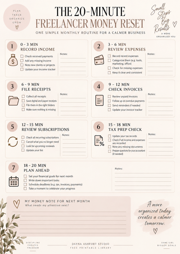 Free Freelancer Finance Checklist – 20-Minute Monthly Money Reset