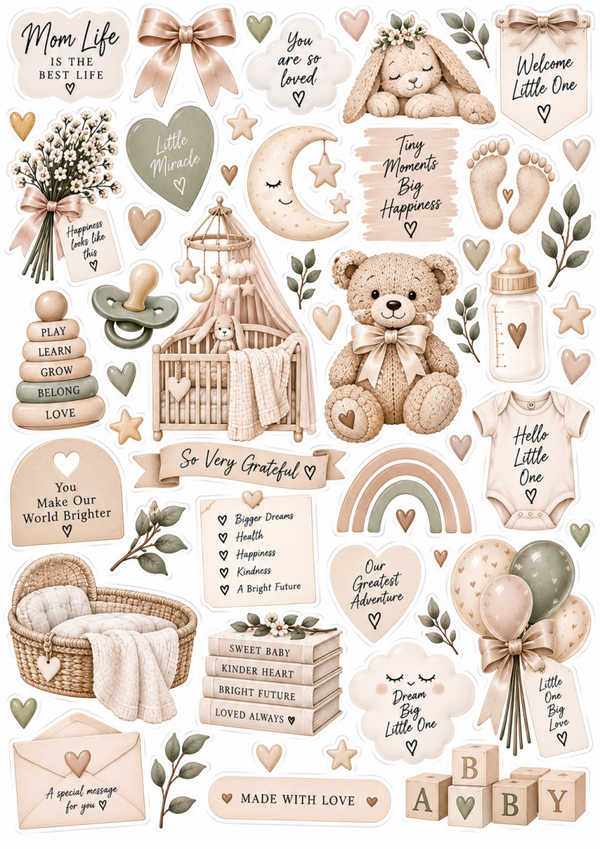 Baby Shower Printable Stickers | Neutral Baby Planner & Scrapbook Stickers