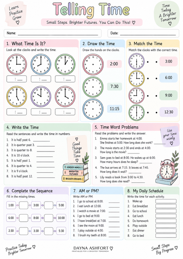 Free Telling Time Worksheets for Kids – Printable Clock Practice