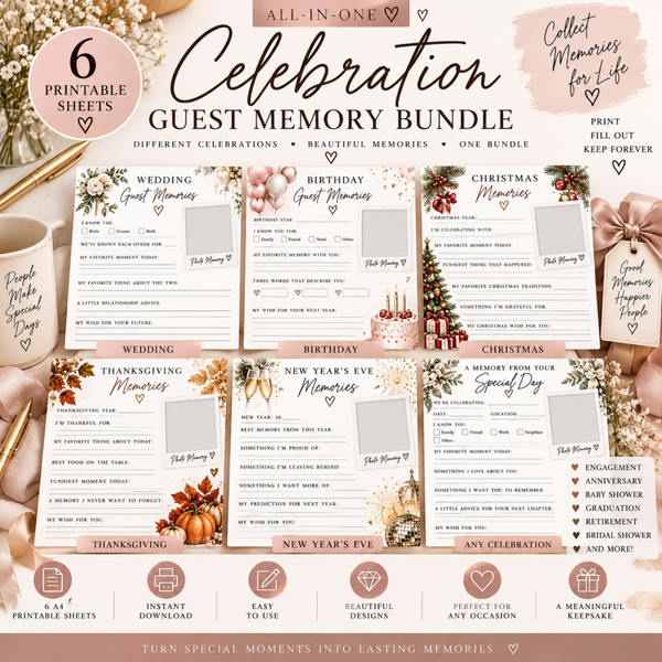 Celebration Guest Memory Bundle | 6 Printable Wedding, Birthday & Holiday Memory Sheets