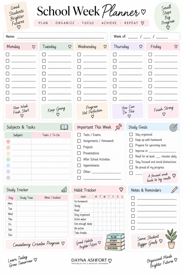 Free Student Planner Printable – Weekly School & Homework Planner