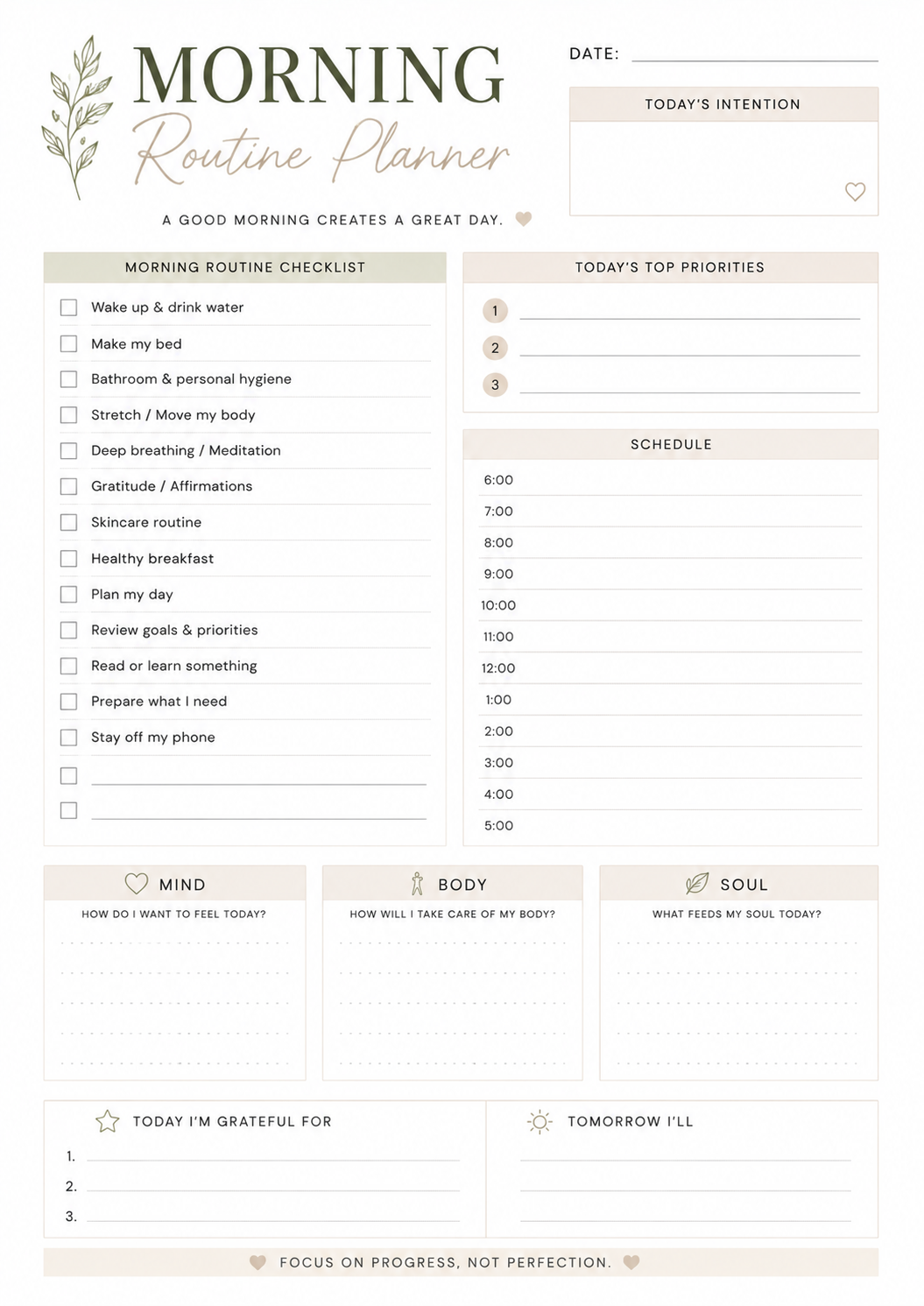 Free Morning Routine Planner Printable – Daily Routine, Priorities & Self-Care