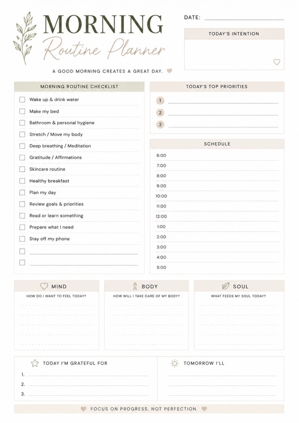 Free Morning Routine Planner Printable – Daily Routine, Priorities & Self-Care