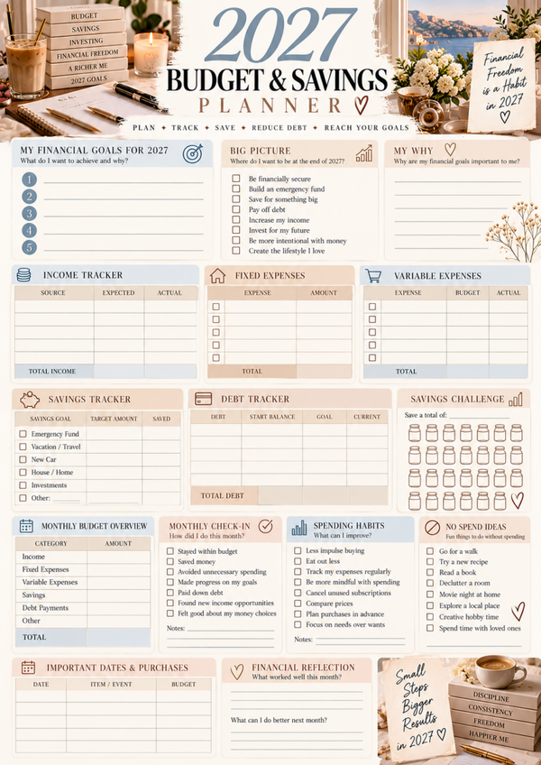 Free 2027 Budget Planner Printable | Savings, Expenses & Money Goals