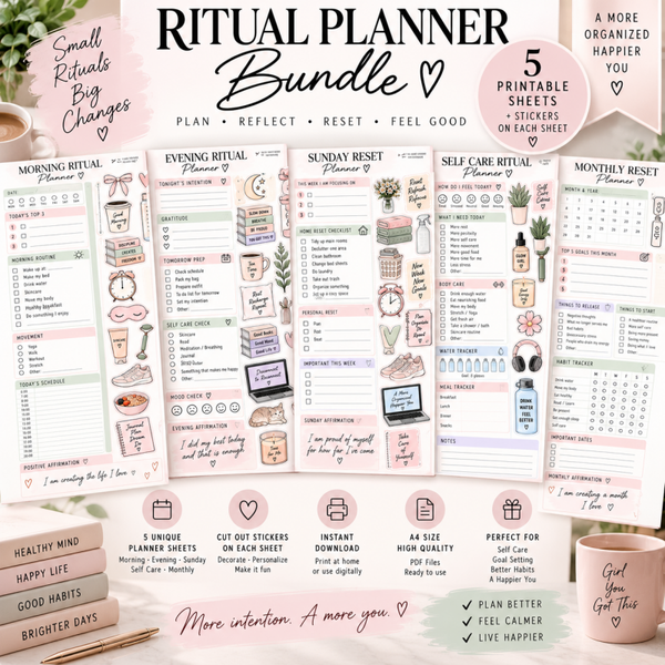 Ritual Planner Bundle Printable | Morning & Evening Routine, Sunday Reset, Self Care & Monthly Planner