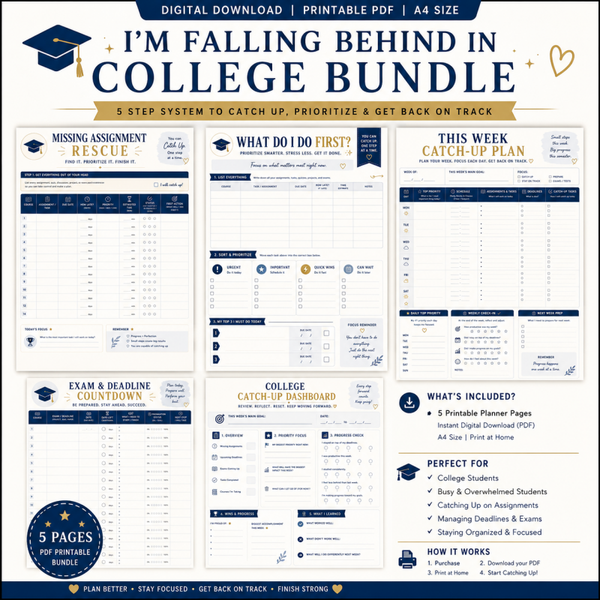 College Catch Up Planner Printable | Assignment & Exam Student Organization Bundle