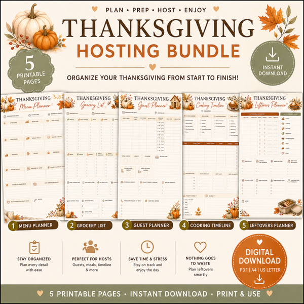 Thanksgiving Hosting Planner Bundle | Printable Dinner & Holiday Organizer