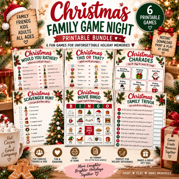 Christmas Family Game Night Bundle | 6 Printable Christmas Games for Kids & Adults
