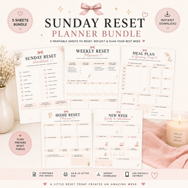 Sunday Reset Planner Bundle | Weekly Reset Routine & Organization Printables