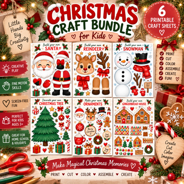 Christmas Craft Bundle for Kids | 6 Printable Cut & Paste Christmas Activity Sheets