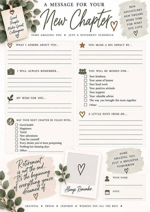 Retirement Printable | Retirement Party Ideas, Wishes & Memory Sheet