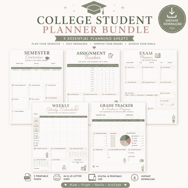 College Student Planner Bundle | Printable Study & College Organization Sheets