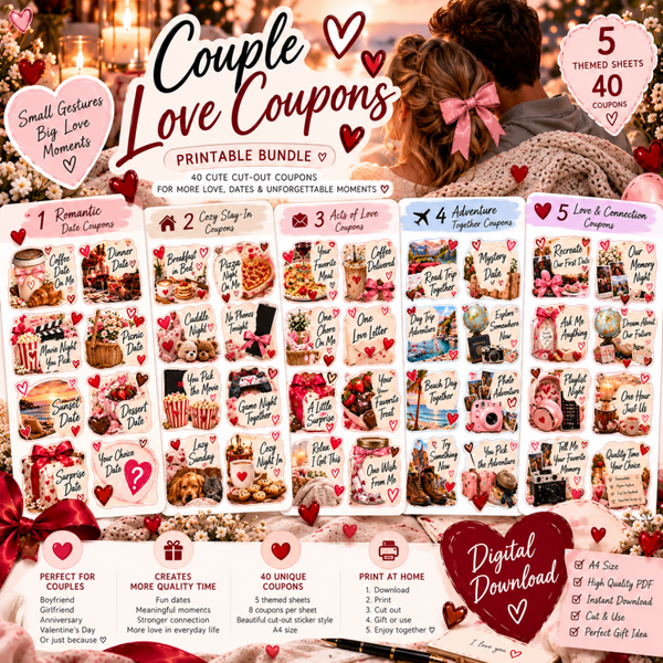 Printable Love Coupons for Couples | 40 Date Night & Romantic Couple Coupons