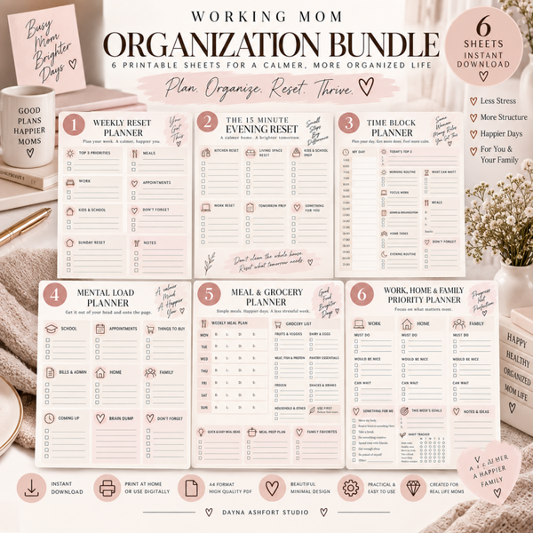Working Mom Planner Printable Bundle | Work, Home & Family Organizer