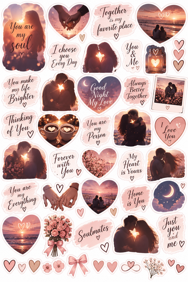 Free Couple Love Sticker Sheet | Romantic Relationship Printable Stickers