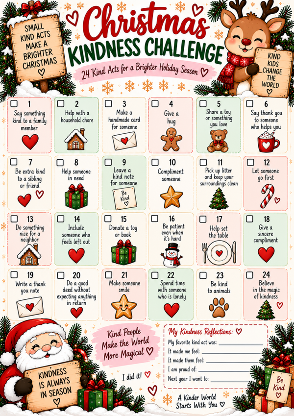 Christmas Activities for Kids Printable | 24 Day Christmas Kindness Challenge