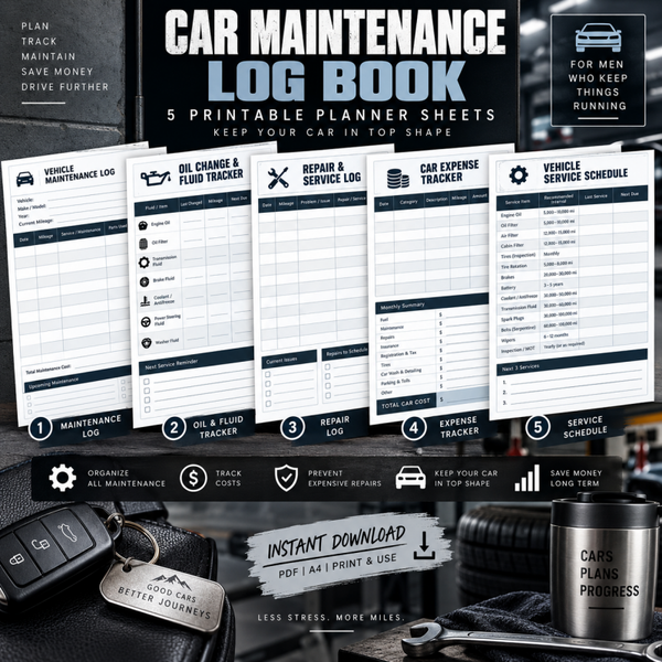 Car Maintenance Log Book Printable | Vehicle Service & Repair Tracker, Oil Change Log, Car Expense Planner