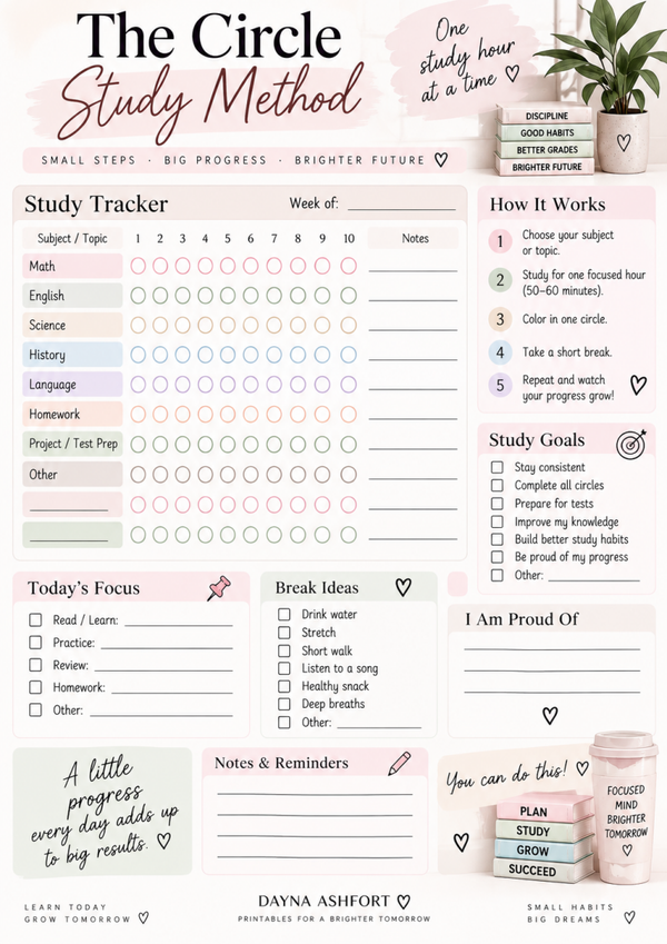 Free Study Tracker Printable – Circle Study Method & Study Hours Tracker