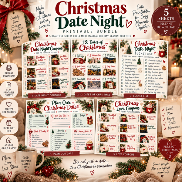 Christmas Date Night Planner Bundle | 5 Printable Christmas Couples Activities & Love Coupons