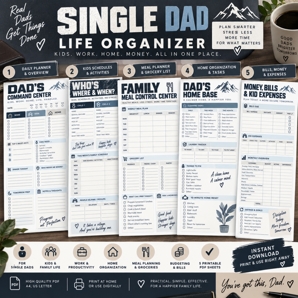Single Dad Life Organizer | 5 Printable Dad Planner & Family Organization PDF Sheets