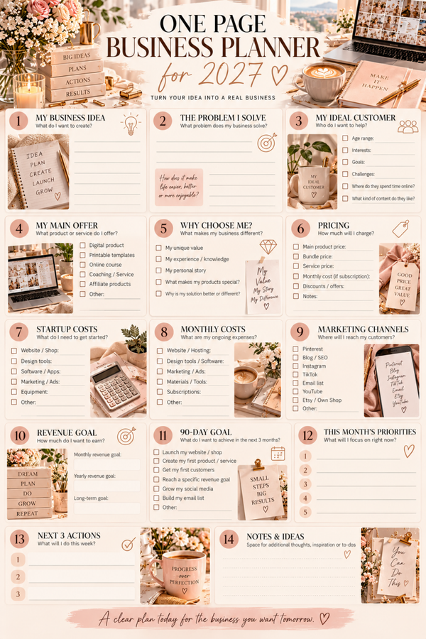 One Page Business Planner 2027 – Free Printable Small Business Plan
